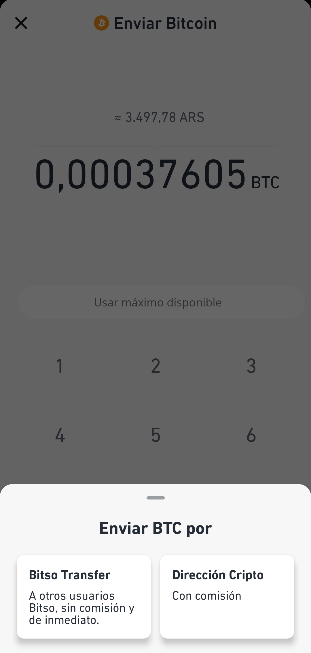 Enviá fondos con Bitso Transfer desde la app – Centro de Ayuda