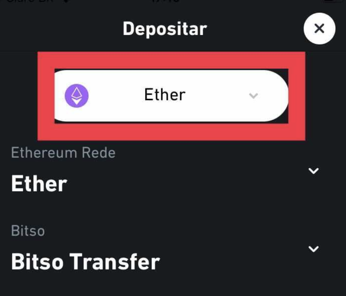 Como selecionar Ether na sua carteira Bitso