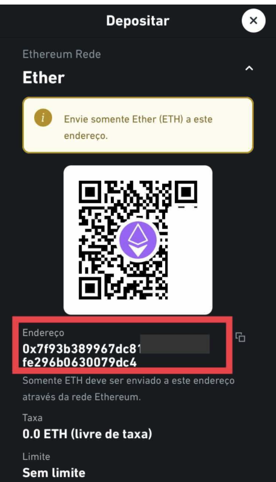Como copiar o seu endereço de Ether para transferir a moeda Ether da Rede Ethereum para a sua conta Bitso